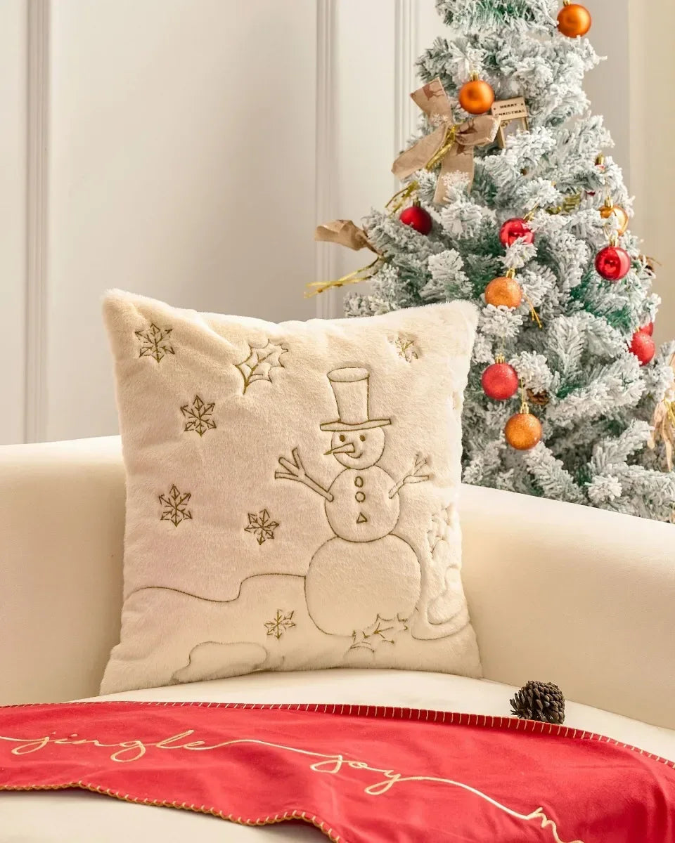 Simple Pillow Case Plush Christmas Embroidered Cushion Cover Soft Comfortable Festival Decorative New Year's Home Pillow Case