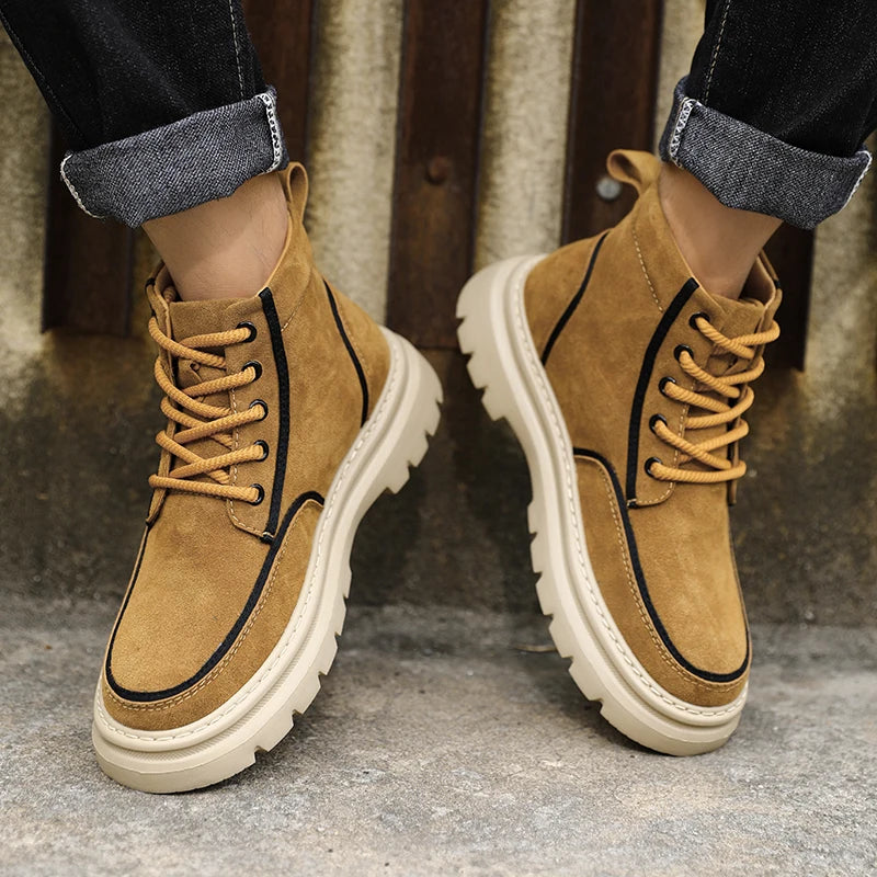 Ghete de exterior din piele Chobenjoe, croială confortabilă - Material: Piele, Închidere: Cu șireturi