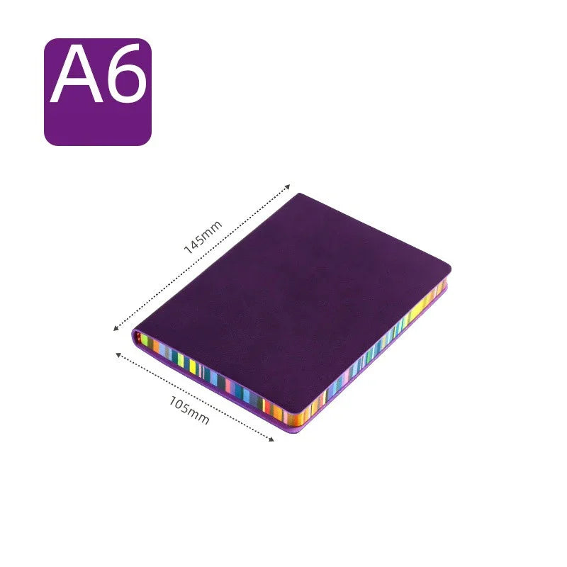 Cute Notebook 2025 - 200 Seiten A5/A6 PU Leder Rainbow Color Edge Schule Tagebuch