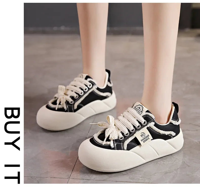 Women Flat New Wave Platform Sneakers Female Autumn New Round Toe Mixed Colors Women Casual Shoes Comfortable Breathable Loafers
