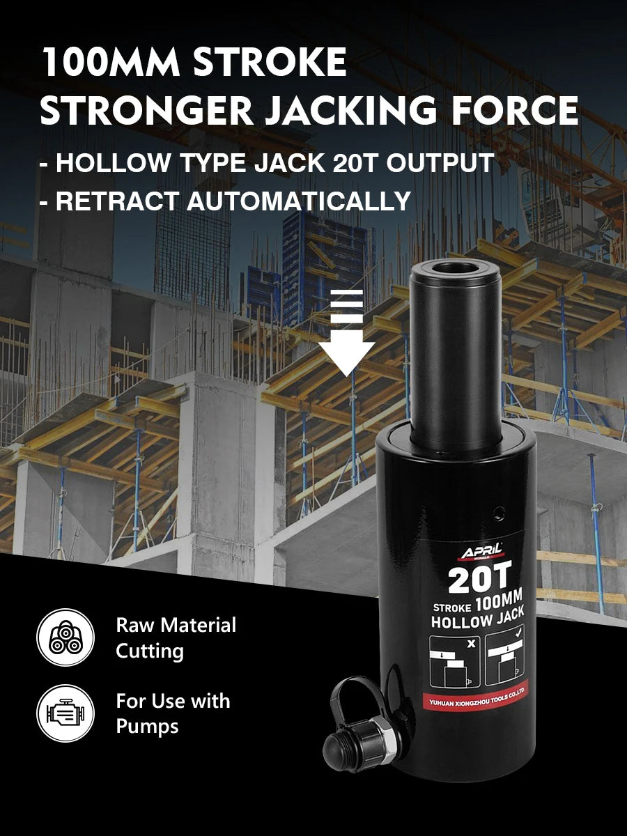 Hollow Hydraulic Cylinder RCH-20100 Hydraulic Jack with Tonnage of 20T Work Travel of 100mm