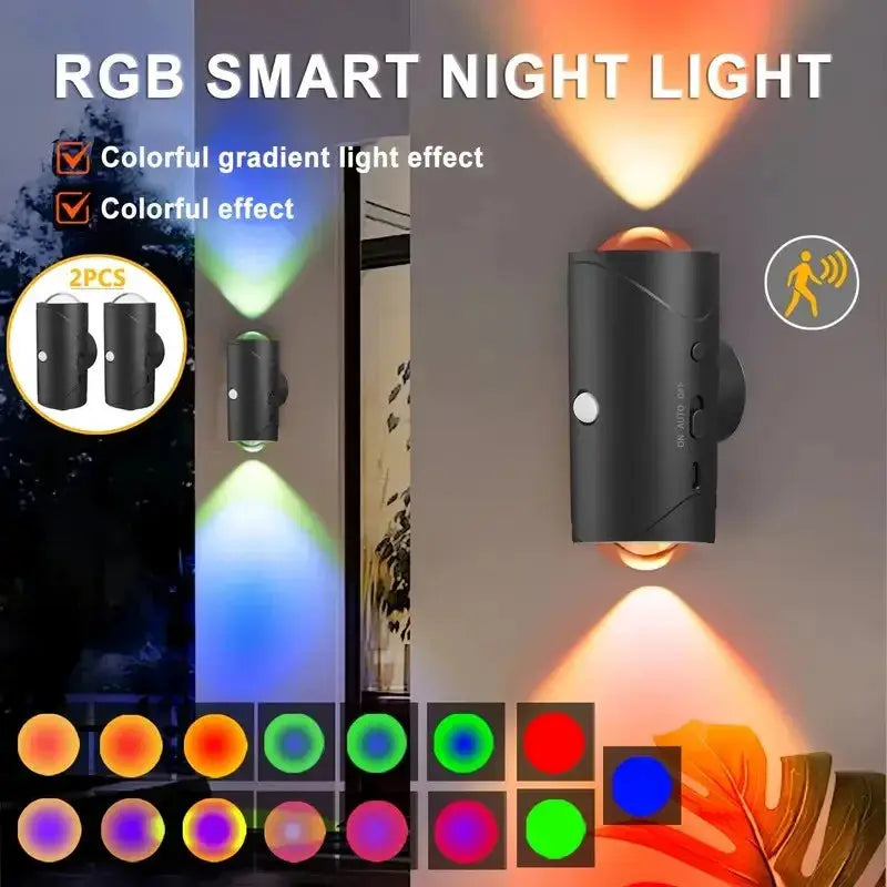 4/2/1 PCS Smart Light mit Bewegungsmelder, dimmbare LED-Nachtlampe, RGB-Umgebungslicht mit Farbverlauf, wiederaufladbarer Wandleuchte-Lichtsensor