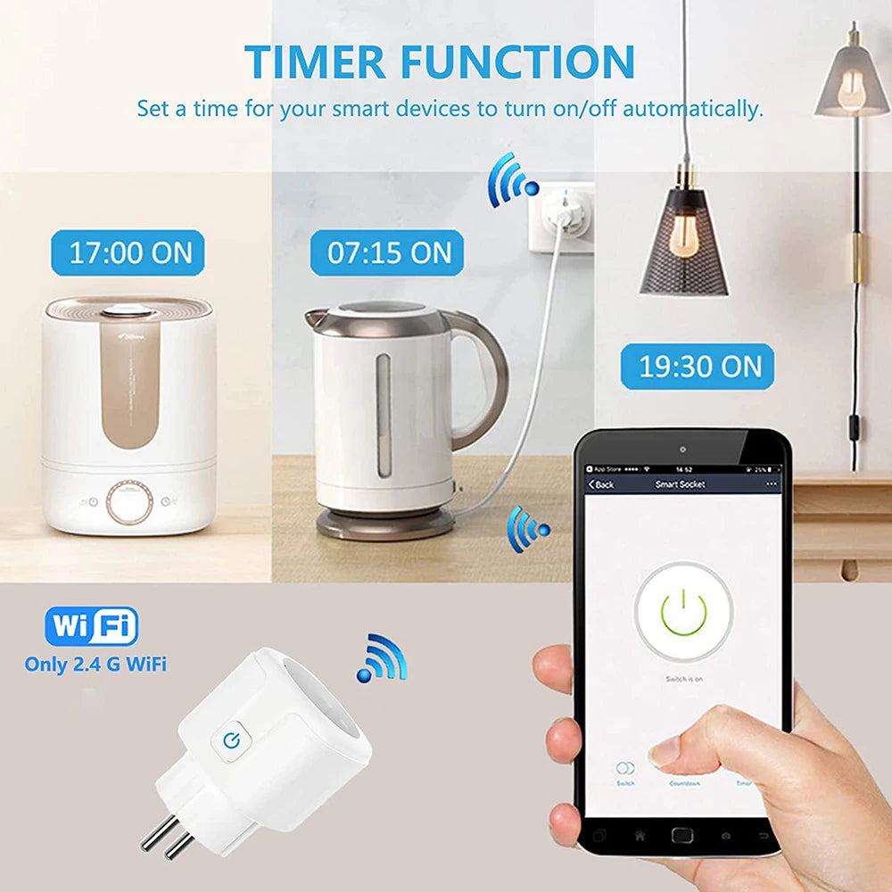 Tuya 16A/20A Smart Plug WiFi - 85–220V EU Steckdose, Kompakt Bauform