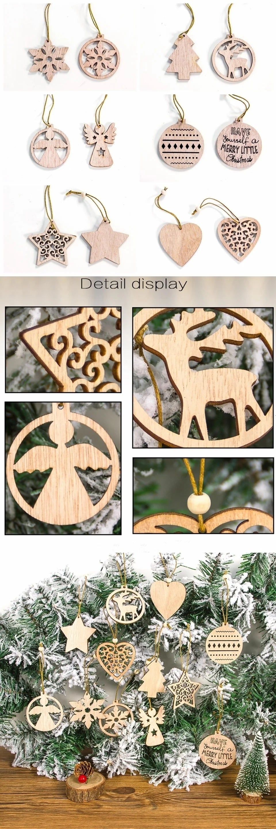 TissyChoice KH-035 Weihnachtsanhänger - 12 Stück Naturholz Ohne-Box