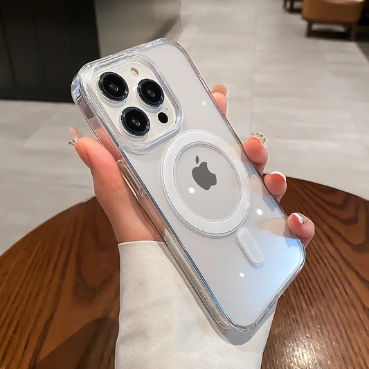 iPhone-Hülle 2025: Magnetic Transparent Wireless Charge Case For iPhone 11 12 13 14 15 16 Pro Max Plus Mini X 7 8 Shockproof PC Cover Collection