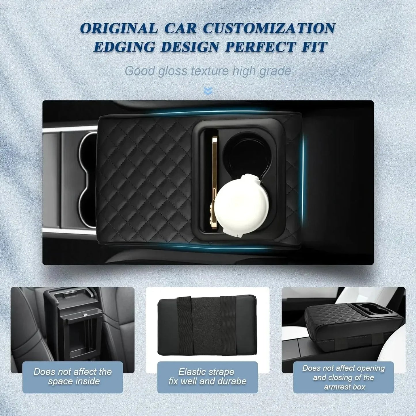 Car Armrest Box Cushion, Auto Center Console Armrest Cushion With 2 Cup Holder PU Leather Armrest Pad Portable Car Amrest Pillow