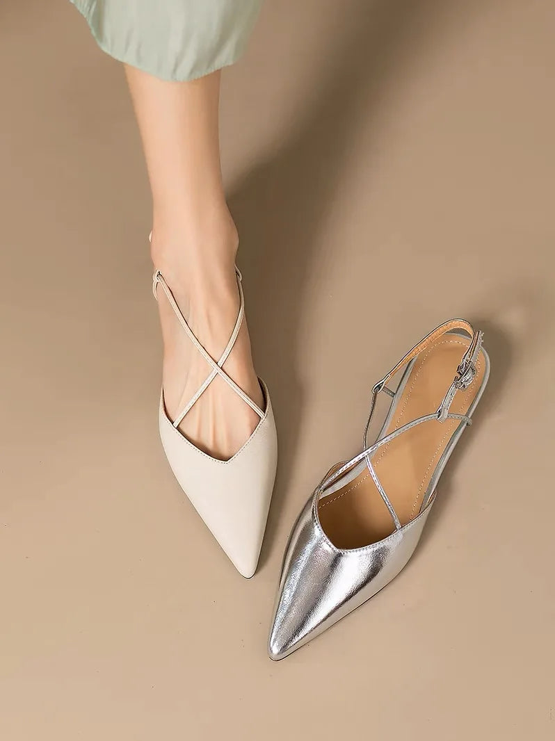Designer Women Flats Sandals Elegant Pointed Toe Slingback Shoes Woman Summer 2025 Trend Fashion Flip Flops Sandalias De Mujer
