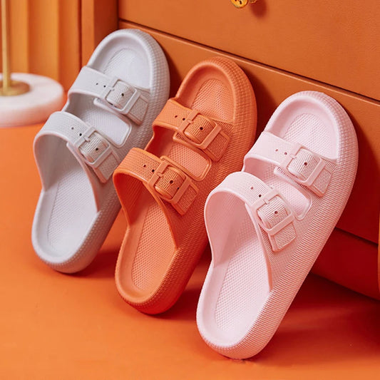 Mode Schnalle Dick Plattform Hausschuhe Frauen Heim Weich Sohle EVA Cloud Slides Sandalen Frau 2025 Sommer Rutschfest Strand Flip Flops