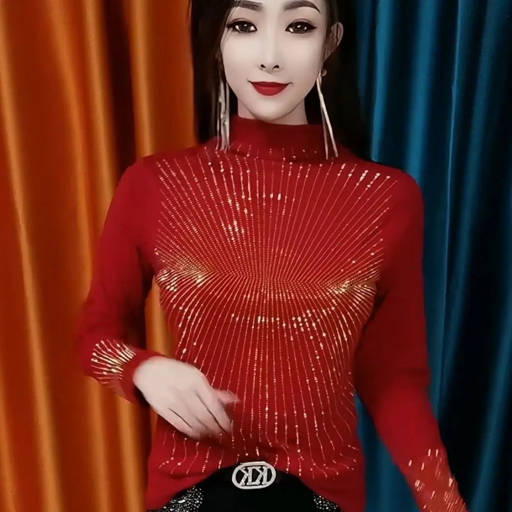 COZOK Pailletten Rollkragenpullover - Größe XL Polyester