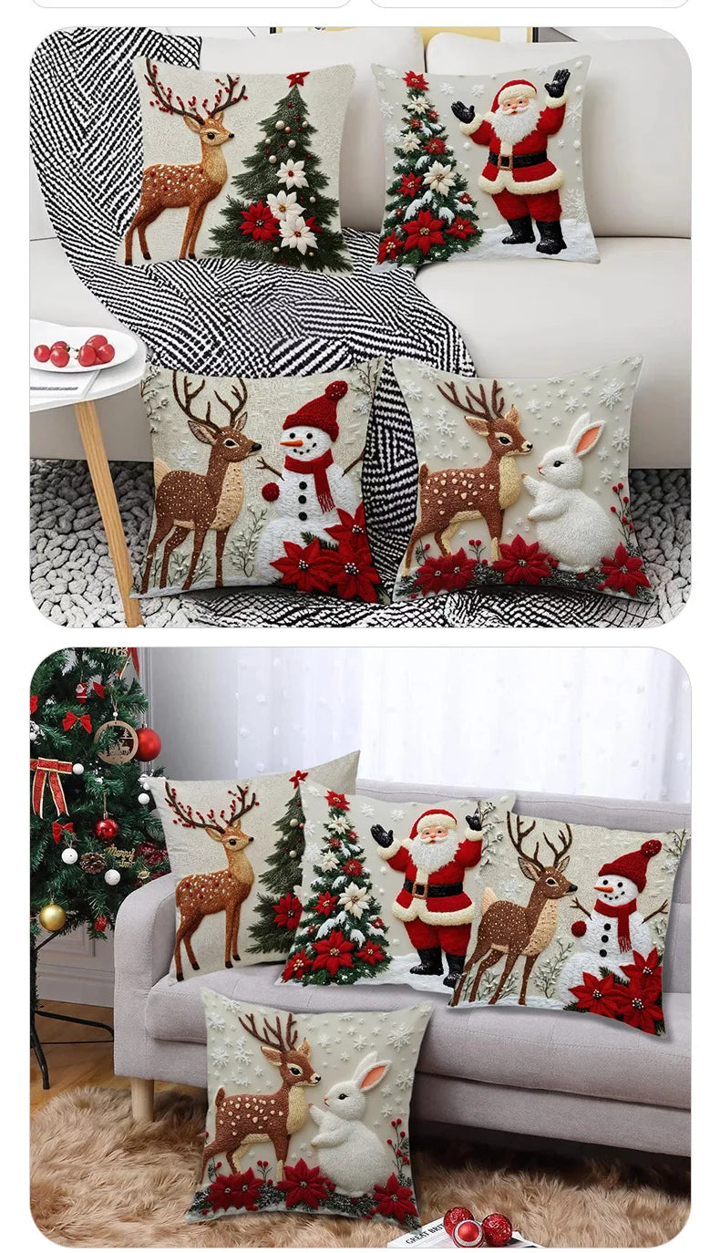 New Christmas Pillow Cases Christmas Decoration Cartoon Print Embroidered Pillow Pad Holiday Decoration Pillow Cover