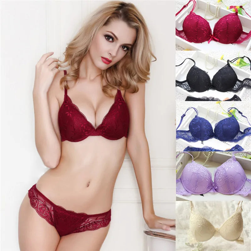 HIRIGIN Newest Womens Push Up Embroidery elegant Lace Floral Bra Sets Panties Underwear 5 Colors