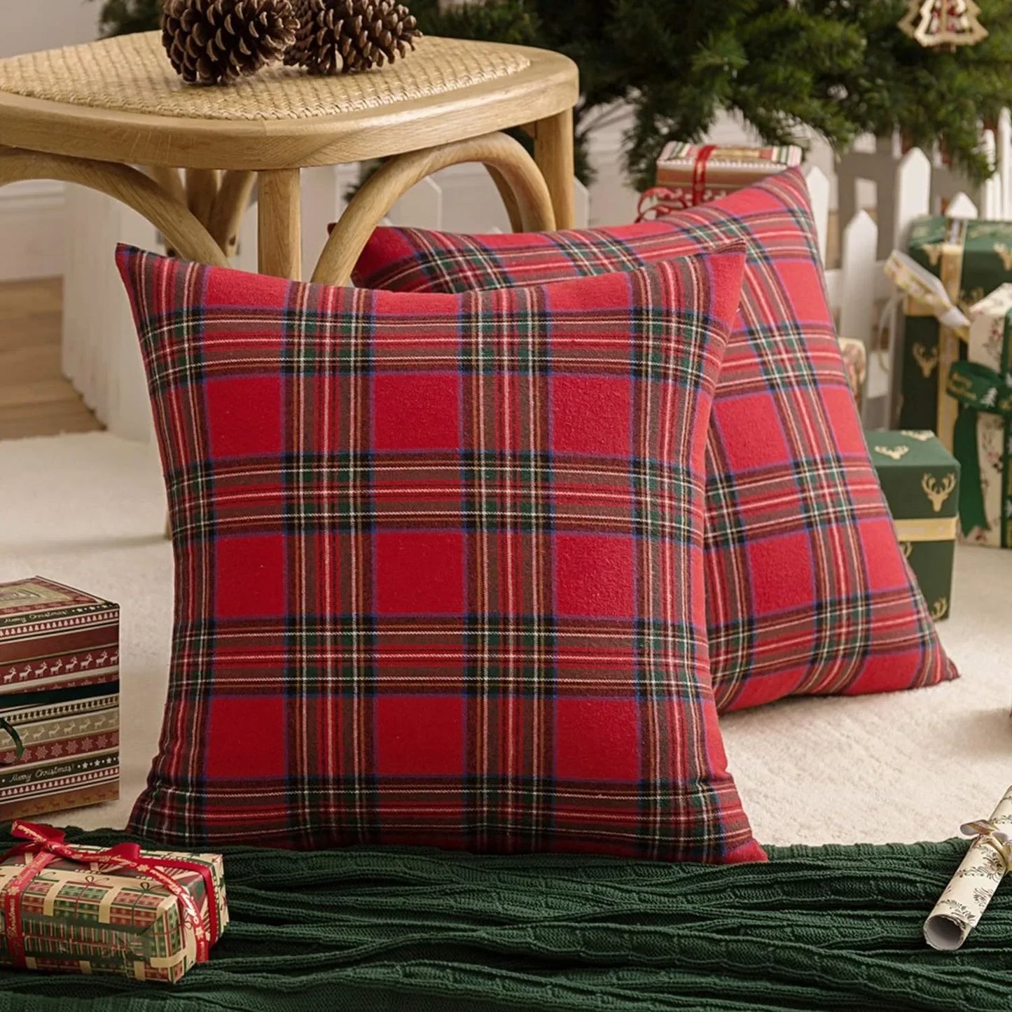 45cm Christmas Tree Pillowcase Red Checkered Xmas Pillow Cover Merry Christmas Dec Feliz Navidad Happy New Year 2026 Home Decor