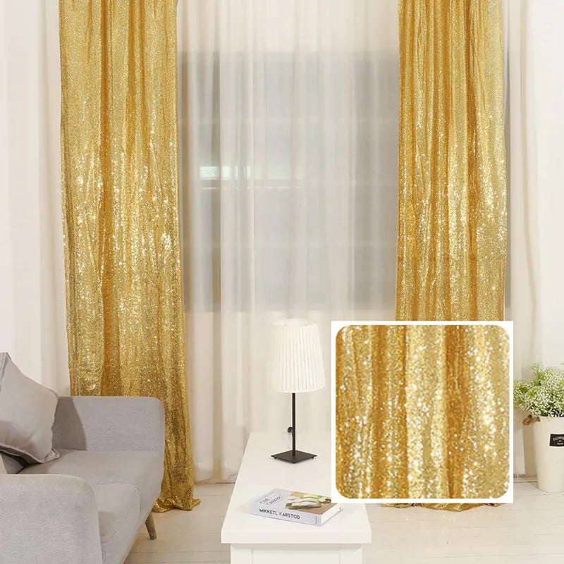 Sequin Backdrop Curtains - 2 Panels 2x8FT,Gold/Silver Backdrop Party Wedding Baby Shower Curtain Sparkle Photography Background