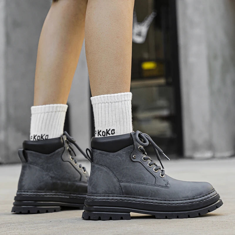 Ghete din piele YEISNDOOCN, căptușeală de pluș pentru iarnă - diverse mărimi, toc plat, tijă până la gleznă