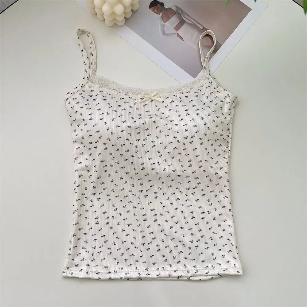 Camisole 2025: Sexy Vest Y2K Camisole Women Clothes Lace Flower Print - Camis Tank Tops One Size Sweet Floral Tops Elegant Slim Short Tank Tops Collection