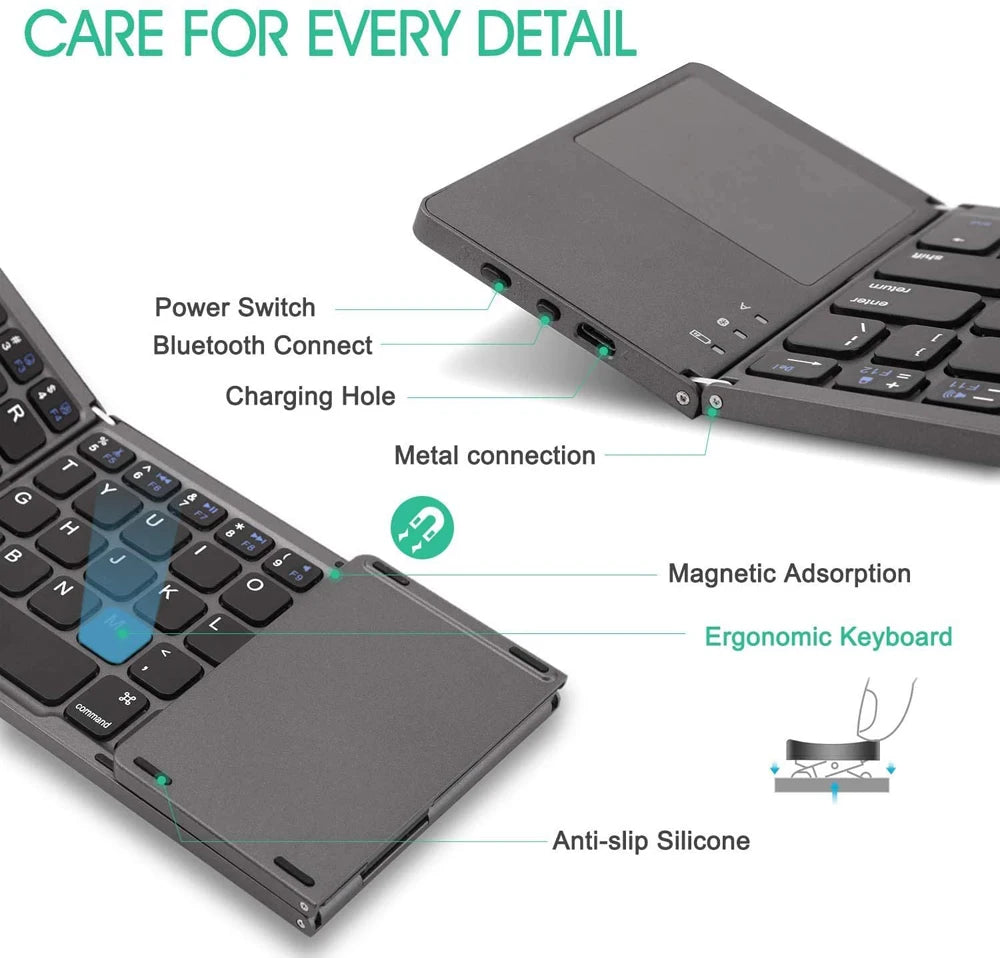 Bluetooth-Tastatur 2025: Portable Mini Three Folding Wireless Foldable Touchpad iOS Android Collection