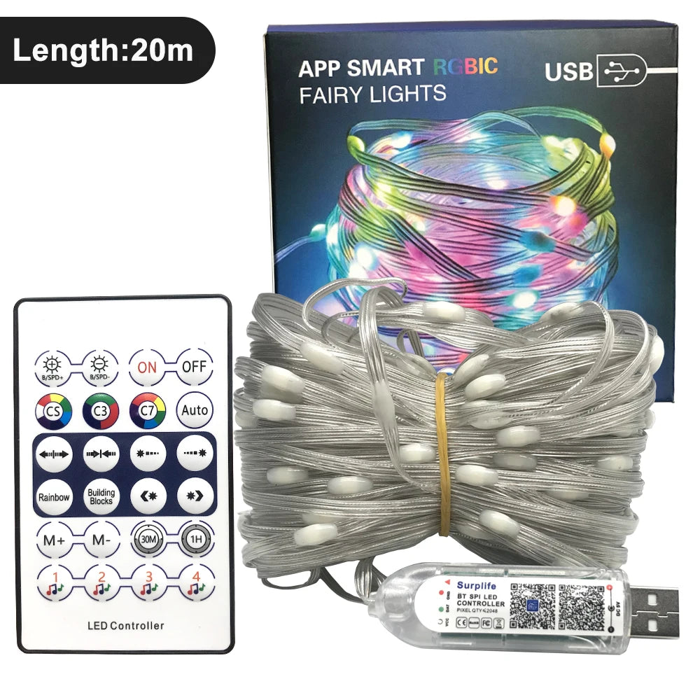 FUNZENXIN WS2812B RGBIC USB Strip BT-Musiksteuerung - 5V, Länge 5–15 m