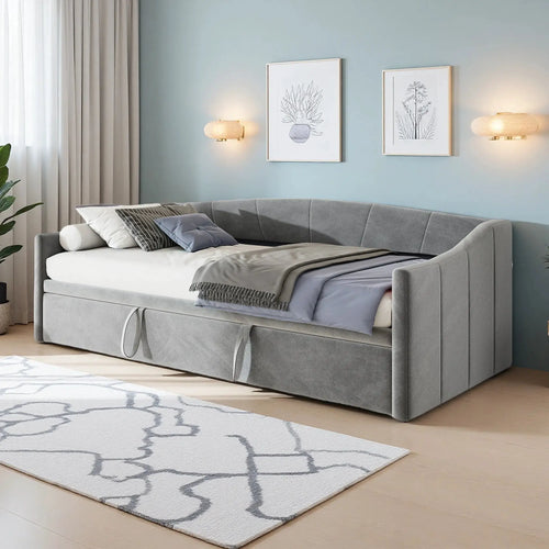 Schlafsofa Ausziehbar Mit Samtbezug Und Rückenlehne Grau