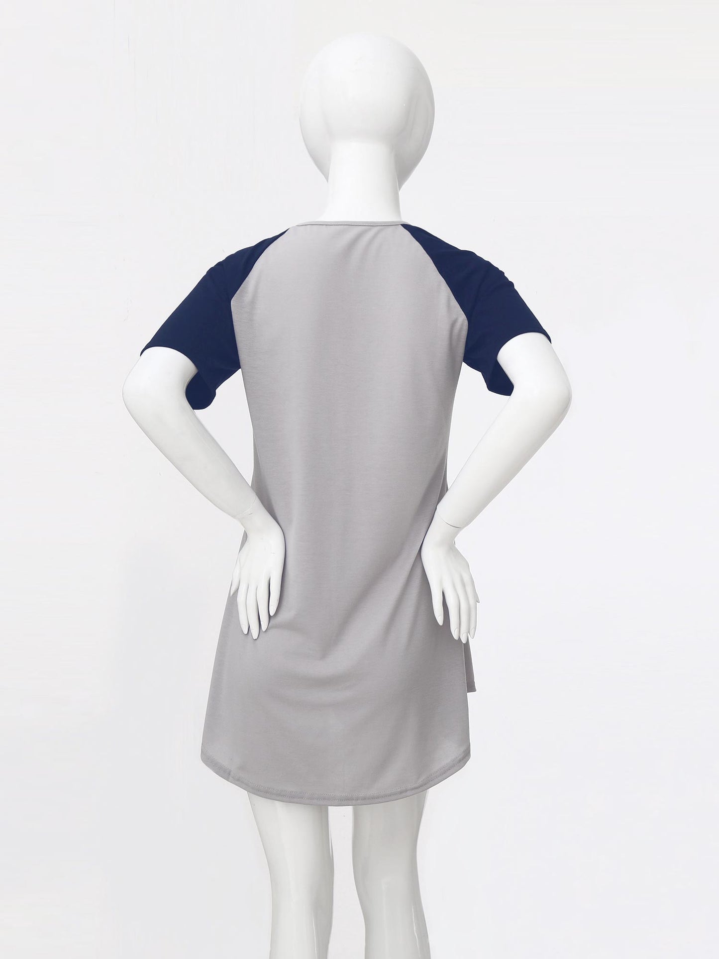 Schwangere Frauen Kurz Ärmel Casual Kleid 2025 - Rund Hals Knopf Verschluss Patchwork - Locker Stillen Kleider Mutterschaft Kostüm