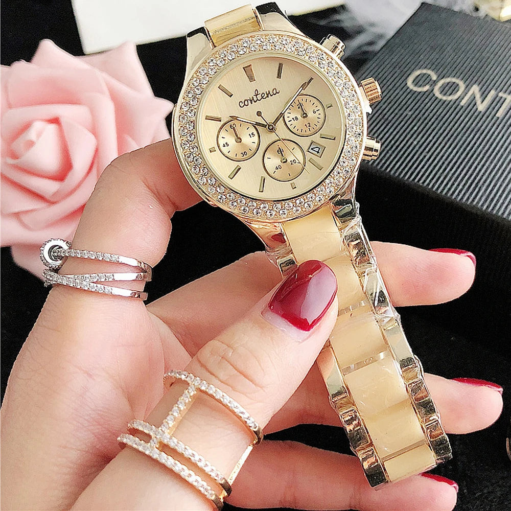 Luxus-Uhren 2025: Top Brand Fashion Rhinestone - Elegant Rose Gold Ladies Bracelet Quartz Collection