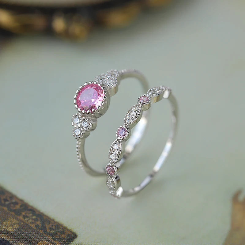 Inel personalizat stivuitor, inel dublu versatil din argint S925 autentic, zirconiu roz, la modă