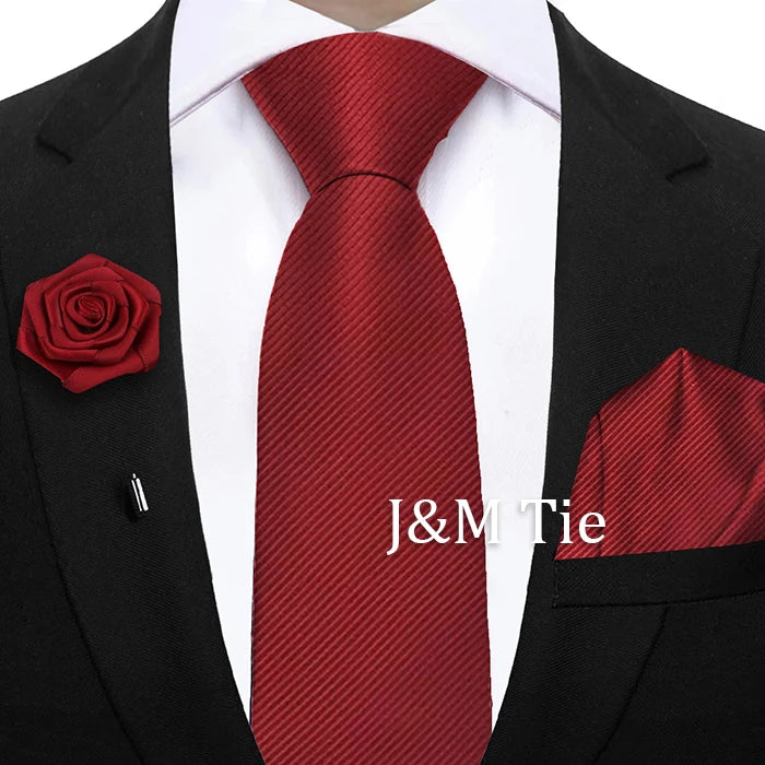 Simplicity Mens Ties Solid NeckTie Pocket Square Floral Brooch Set Men's Wedding Tie Suit Accessories Fit Group Holiday Party