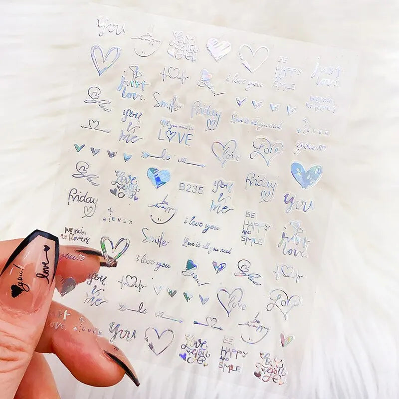 JEARLYU 3D Nagelsticker Liebe Herz - 6 Stück 10x8cm DIY