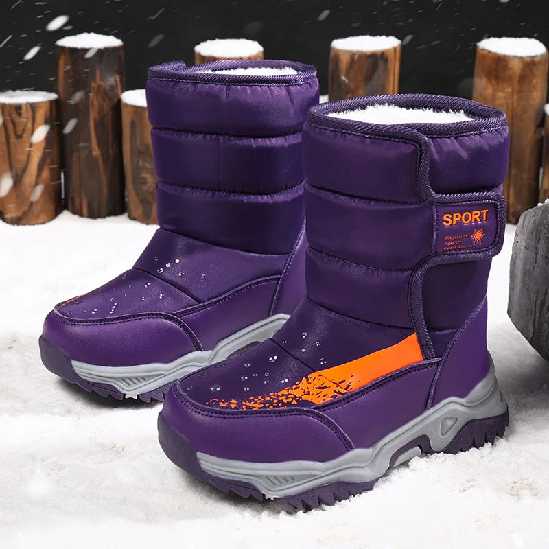 Kinder Winter Stiefel 2025 - Warme Leder Boots Jungen Mädchen - Rutschfest Gefüttert Pink Lila - Mode Winterschuhe