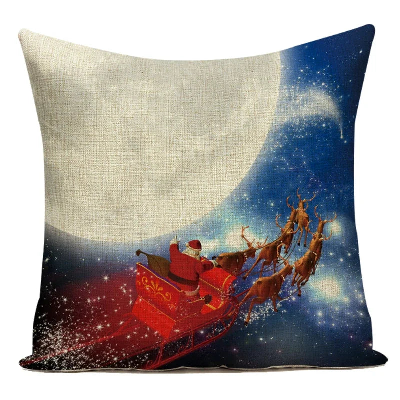 Merry Christmas Cute Cartoon Santa Claus Christmas Trees Polyester Sofa Home Decoration Pillow Cushion Cover Almofadas