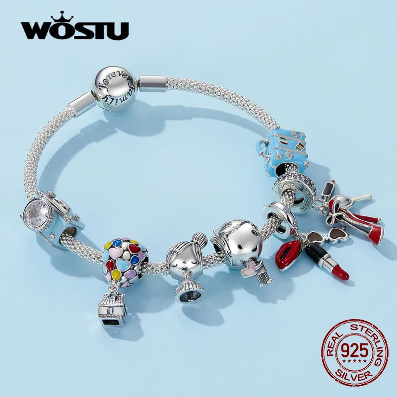 Sterling Silber Anhänger: WOSTU 925 DIY Armband Charms AAA Cubic Zirkonia - Haustier Kamera Biene Kaffee Marienkäfer Perlen Original 1.9g