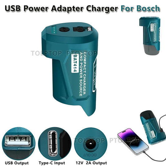 NEU USB Power Adapter Ladegerät Für Bosch 10.8V/12V Li-ion Batterie USB Gerät Handy Stromversorgung Mit USB & Type C DC Port