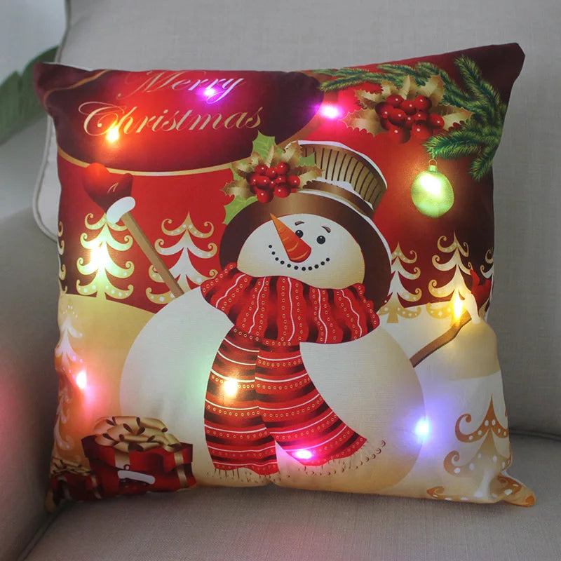 Cartoon Christmas Pillow Covers 18x18 inch LED Xmas Throw Pillows with Lights Christmas Decoration for Home Xmas Decor Kids Room