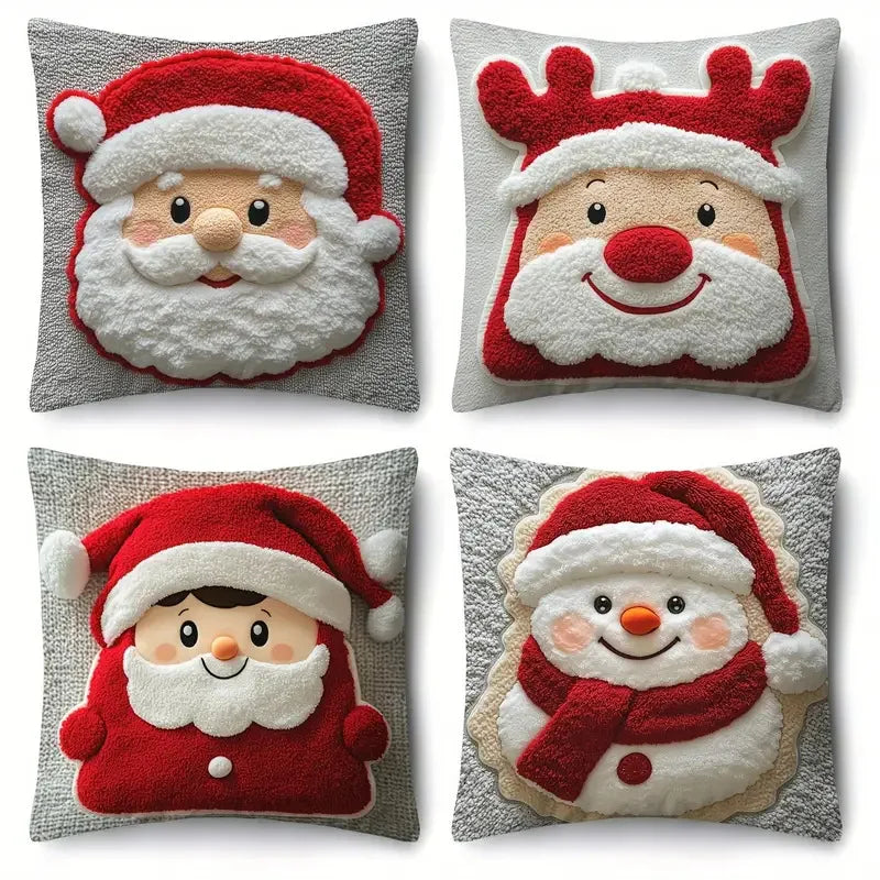 Christmas Pillow Cover Snowman and Reindeer Digital Print Sofa Cushion for Home Office and Living Room Festive Decoration