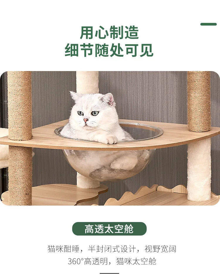 Großer Holz Katzenbaum Mit Raum Pod Multi-Level Katzen Turm & Kratzbäume Langlebig Katzen Möbel Für Indoor Katzen Katzen Spielzeug