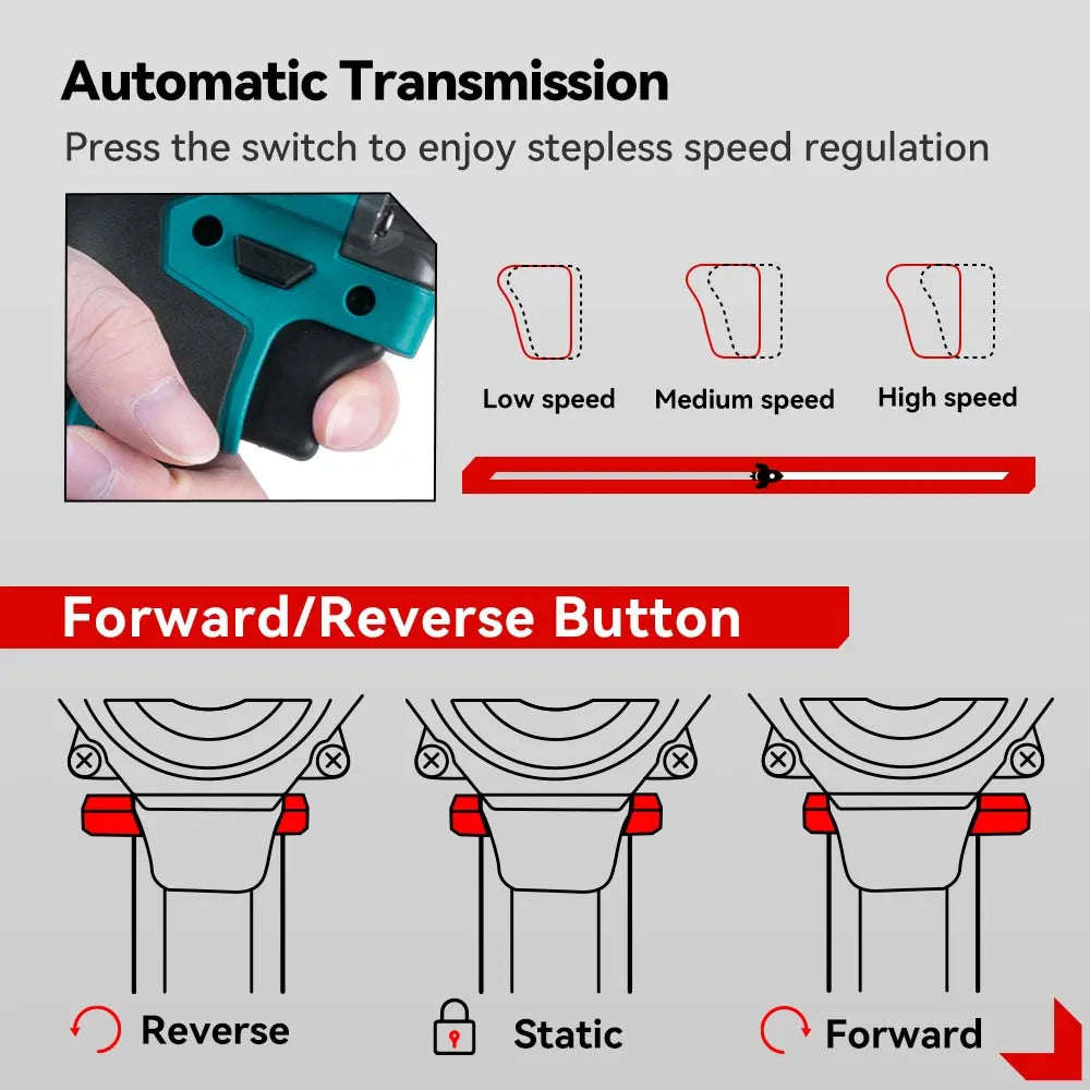 ONEVAN 1200N.M Brushless Electric Impact Wrench 3 Funtion 1/2" Cordless Screwdriver Electric Drill for BL1840B BL1850 18V Batter