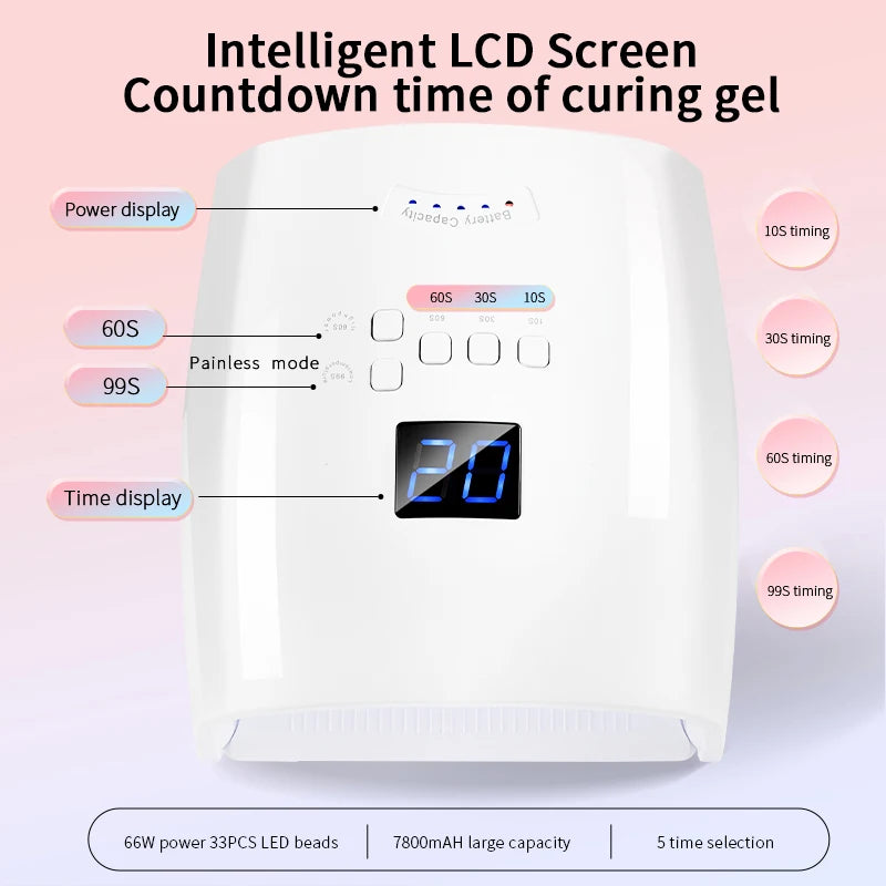 Rechargeable UV LED Lamp for Nails Wireless Gel Polish Nail Dryer Pedicure Manicure Light Cordless LED Nail Lamp For Manicure