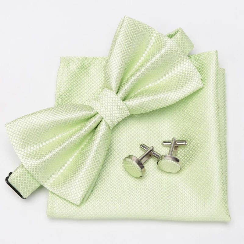 Men Bowtie Set 3pcs Plaids Classic Fashion Wedding Party Formal Cufflinks Bow Tie Handkerchief Cuff Links Lots Three Piece Set