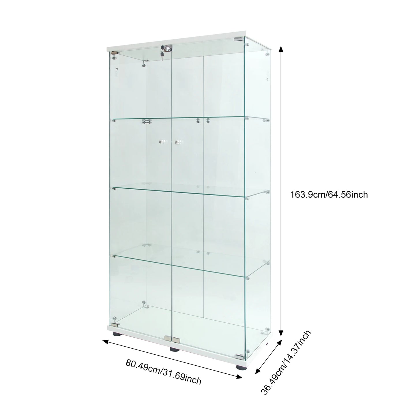 Rosahqnda Glasvitrine LED Beleuchtung 4 Regale 2 Türen 80x36x164 cm