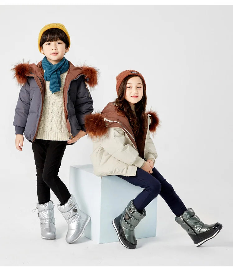 Kinder-Schneestiefel, 2025, Herbst-Winter-Wolle, warm halten, Kinderstiefel, Marke, modisch, wasserdicht, rutschfest, Baumwollschuhe für Mädchen und Jungen