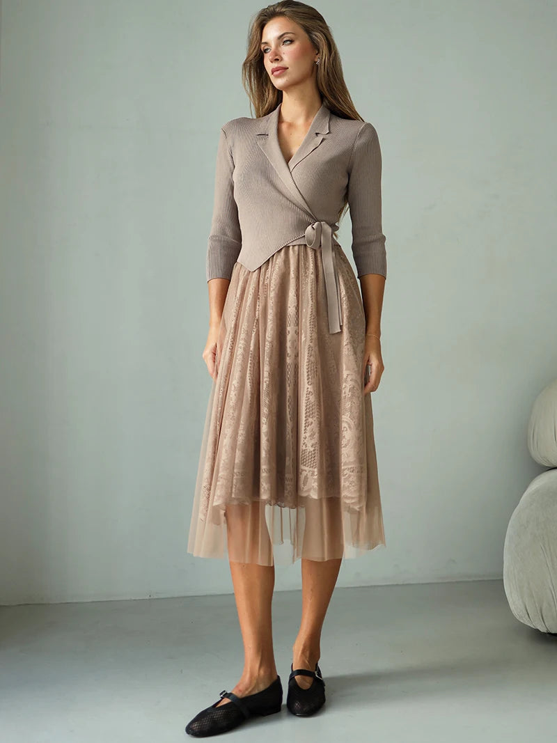 Ropa De Comoda Strick Kleid Set - Regular Größe, Mid Calf Länge, Materialanteil 31-50%