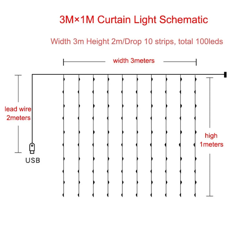 FEICAN Fairy LED Curtain Lights - USB Fernbedienung Wasserdicht