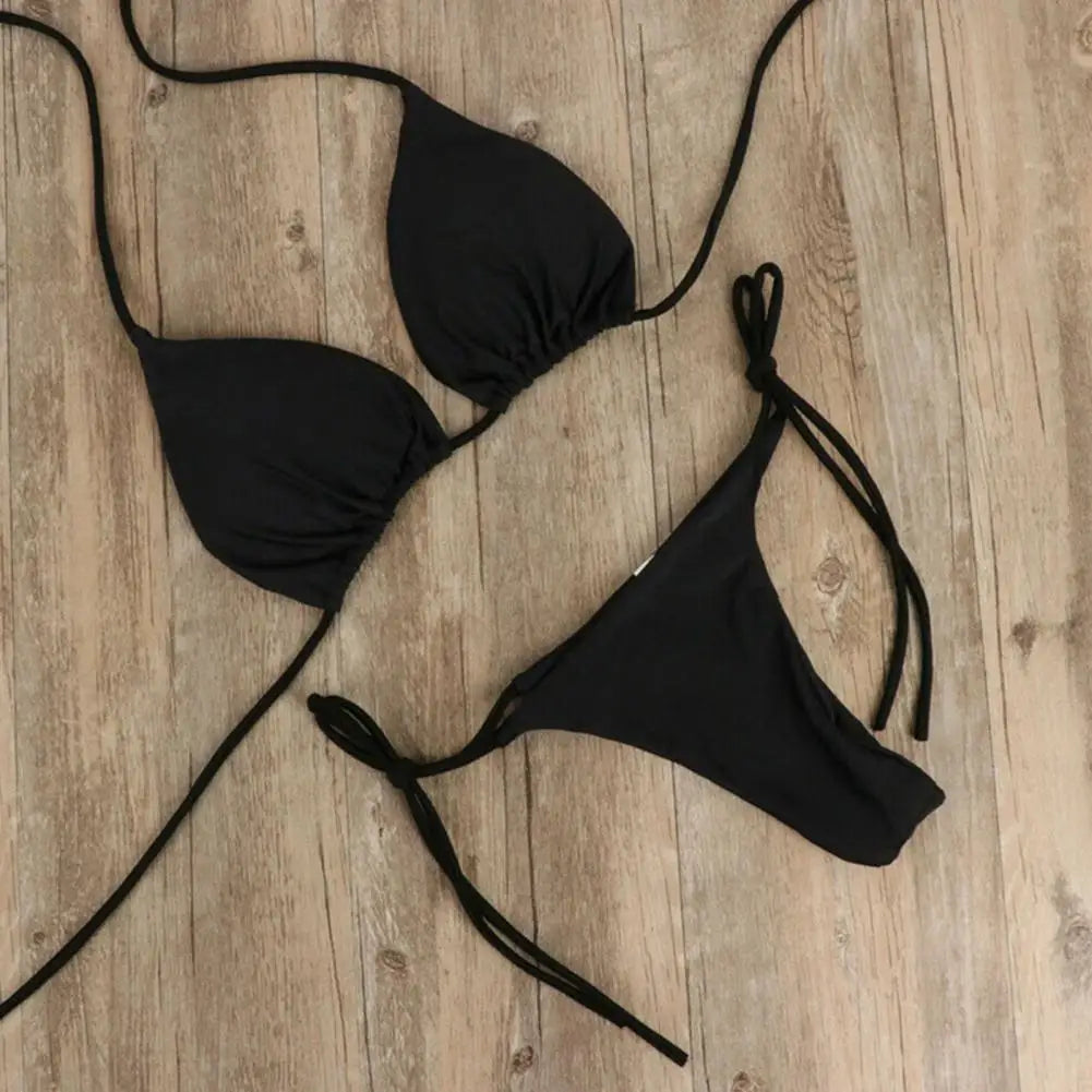 2 Stück Bikini Set - Elegant Bikinis Einfarbig Halter Neck Strap Tanga Brazilian - Schwimmbekleidung Badeanzug Frauen Schwimmanzug Set Strand