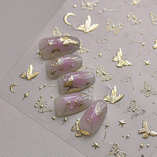 Golden Nail Art Stickers Butterfly Moon Star Series DIY High Quality Bronzing Nail Foil Manicure Decal Decoration Nail Stickers