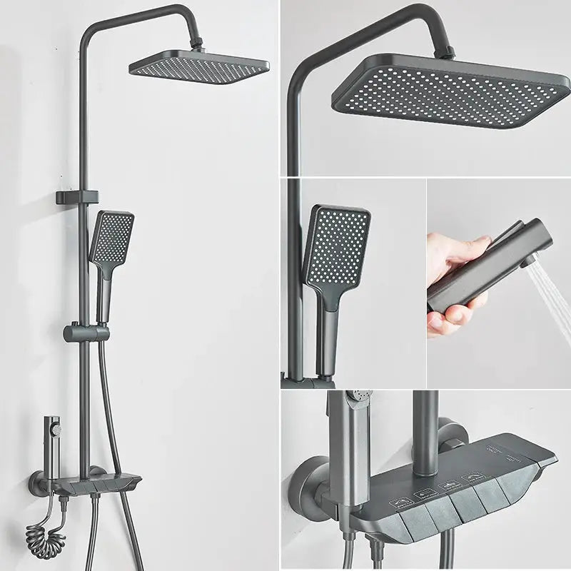 Smart Digital Display Duscharmatur Set Klavier Stil Regen Badezimmer System Grau Digital Mischbatterie Bidet Dusche by Golden Bridge Store