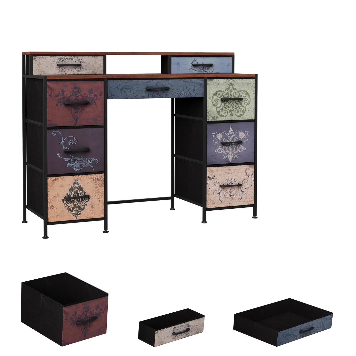 Lazyspace Schminktisch Vintage Kommode Multifunktional 9 Schubladen Holz