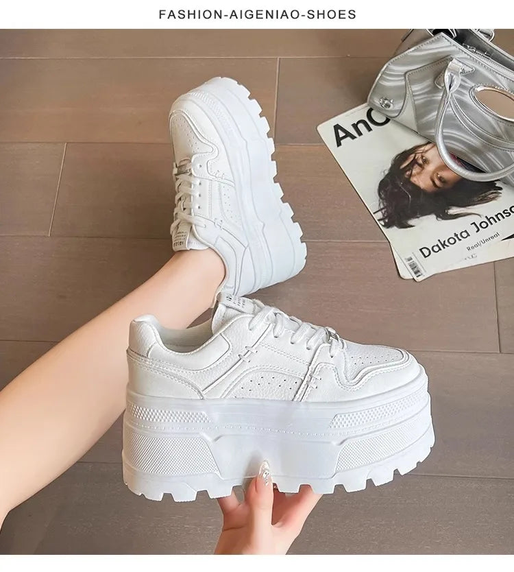 Women9 CM Platform Sneakers Casual Outdoor Simple Design Skateboard Comfortable Lace Up Sneakers Running Sports Shoes Female 40