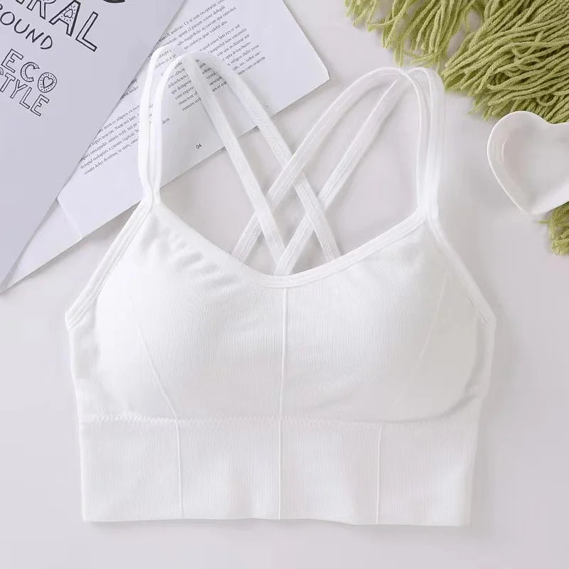Sexy Frauen Tops Rücken Cross Strap Tank Top Push Up Laufen Sport BH Atmungsaktiv Weich Fitness Beauty Einfarbig Yoga BH