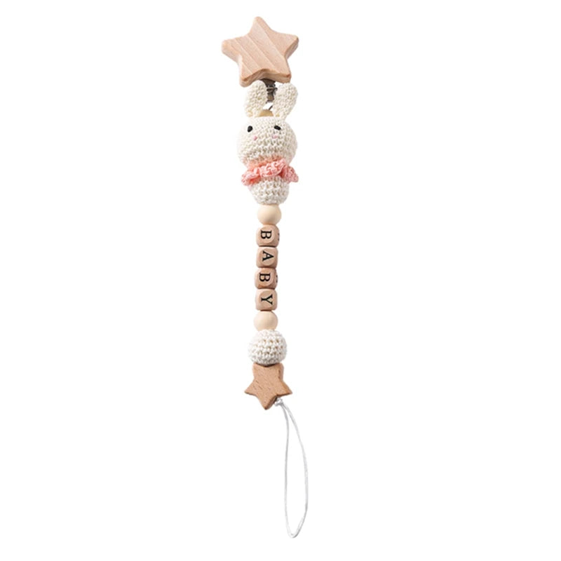 Baby Pacifier Chain Star Customizable Beads Wooden Pacifier Clips BPA Free Handmade Holder Chain Infant Nursing Teether Chain