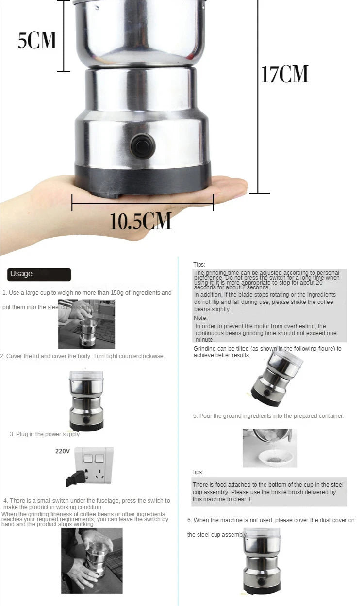 Coffee Grinder Electric Espresso Drip Coffe Portable Blender Grain Beans Spice Seeds Grinding Machine Kitchen Multifunction Mill