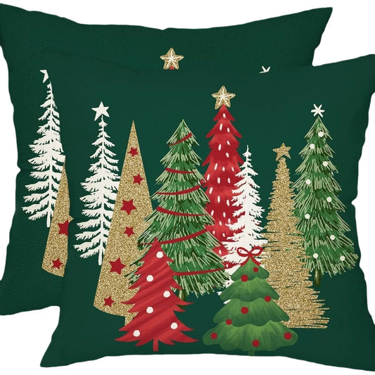 45cm Christmas Tree Pillowcase Red Checkered Xmas Pillow Cover Merry Christmas Dec Feliz Navidad Happy New Year 2026 Home Decor